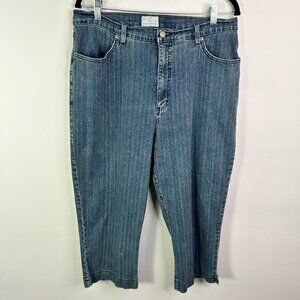 FDJ French Dressing Women's Blue and Rainbow Striped Stretch Capris Size 16